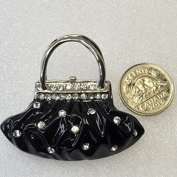 Black Crystal Handbag Brooch Pin - Picture 5 of 8